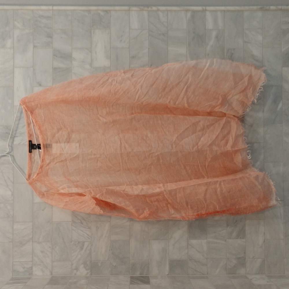 Eileen Fisher peach sheer raw edge poncho